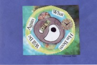 What has been will be again. Collage with globes clocks and a twenty dollar bill.