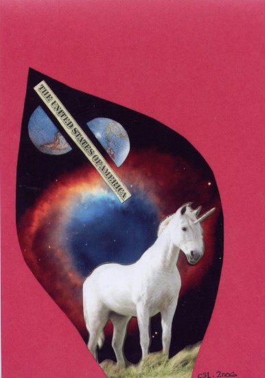Collage of a Unicorn in space.